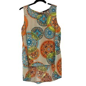 Caramela Medallion Print High Low Sleeveless Tunic Top Large